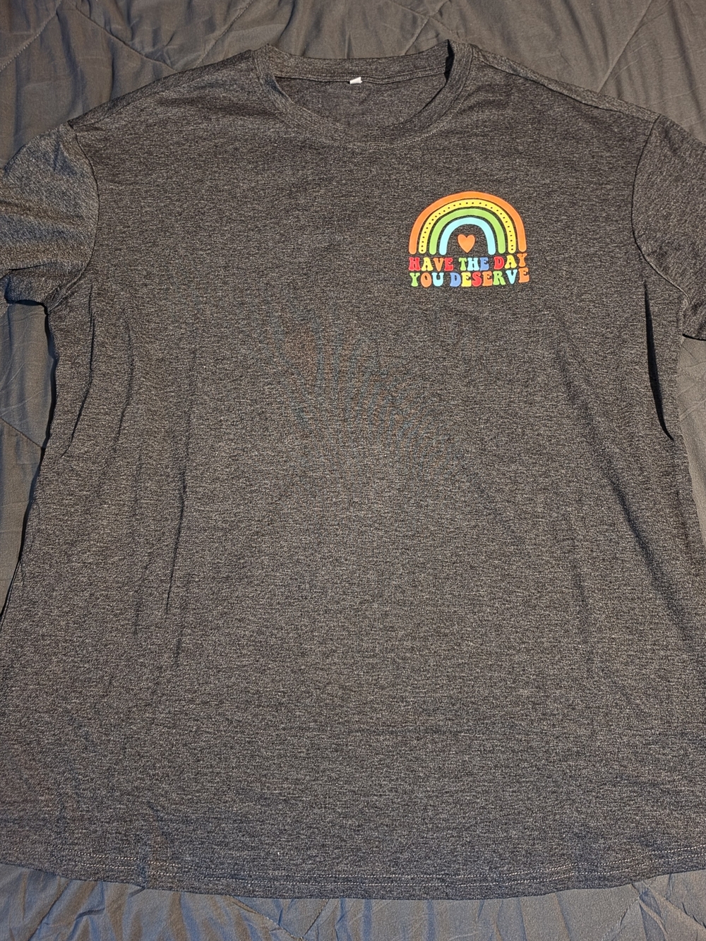 Charcoal Gray Graphic Tee with Rainbow Heart